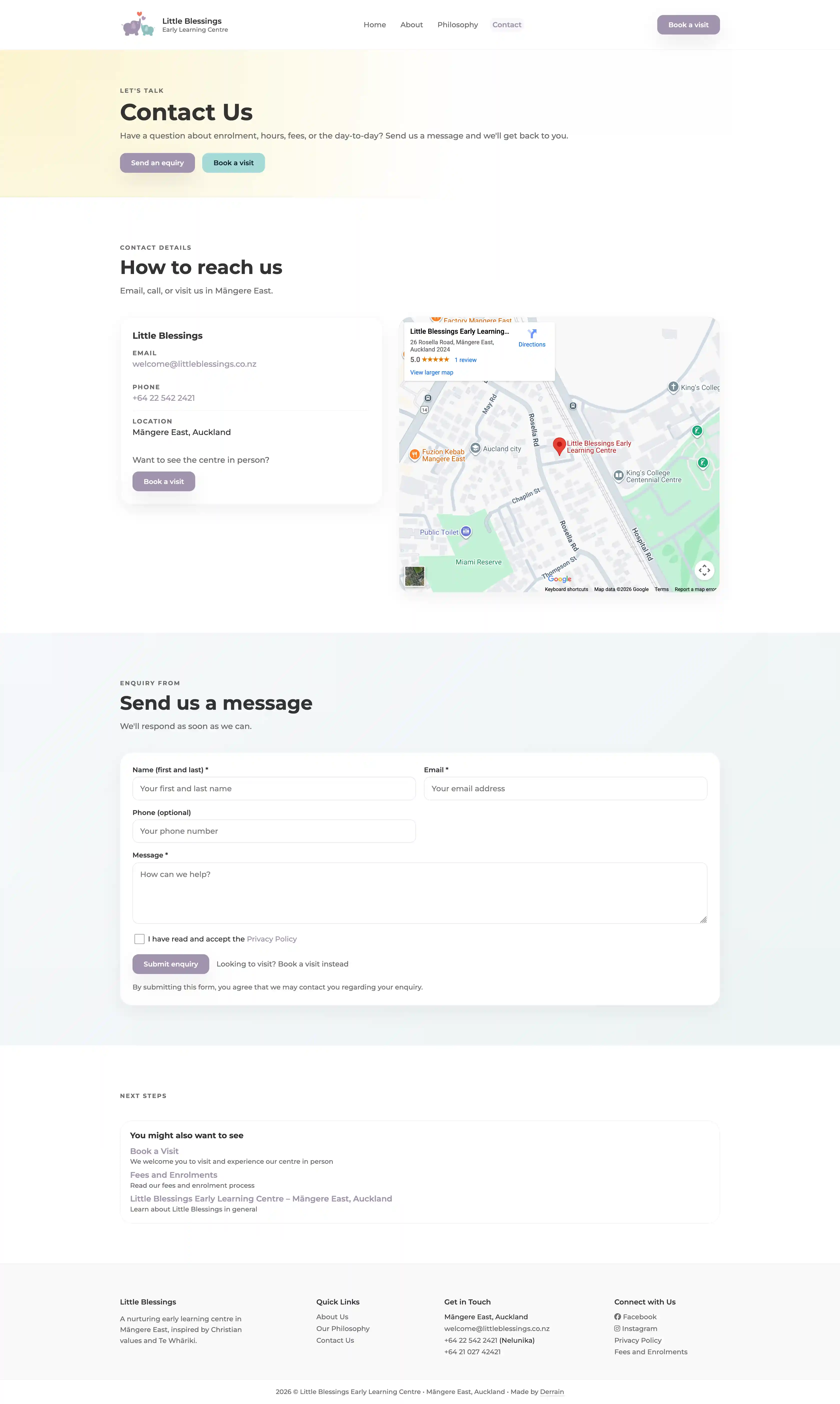 Contact page where enquiries can be made